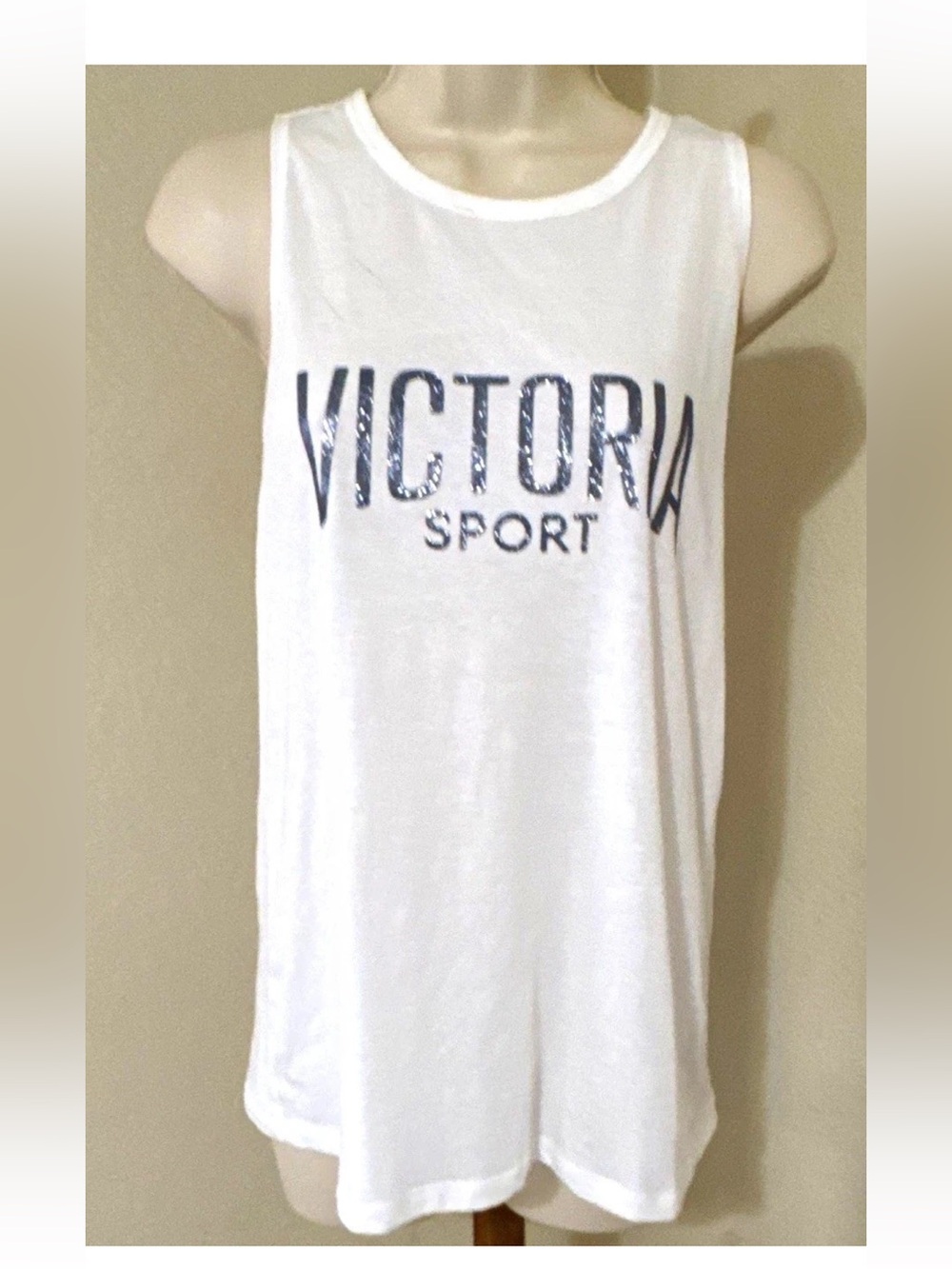 Victoria Sport White Racerback Tank Top Sleeveless Round Neck Relaxed Fit S Logo